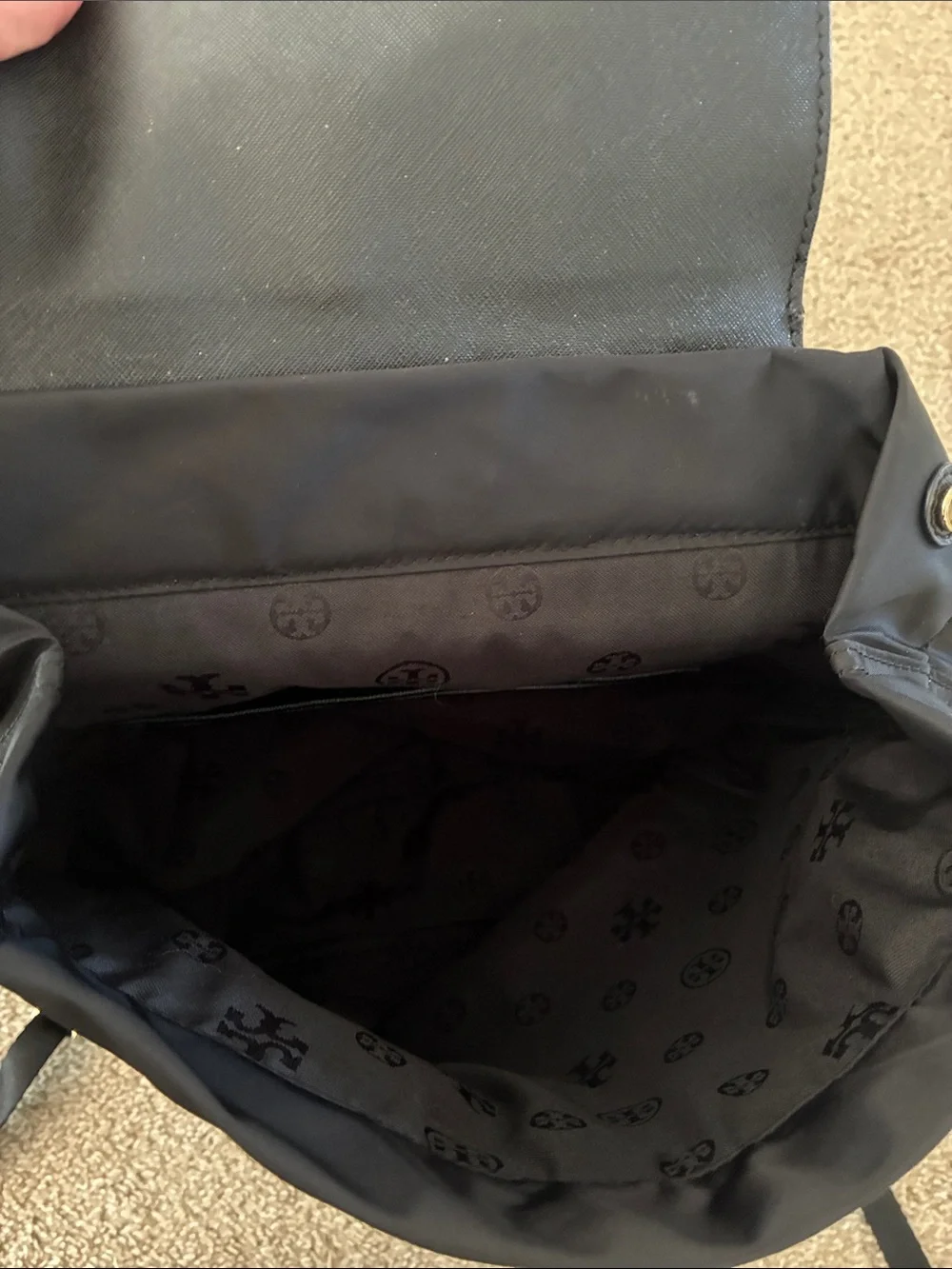 Tory Burch Black Nylon Logo Flap Backpack